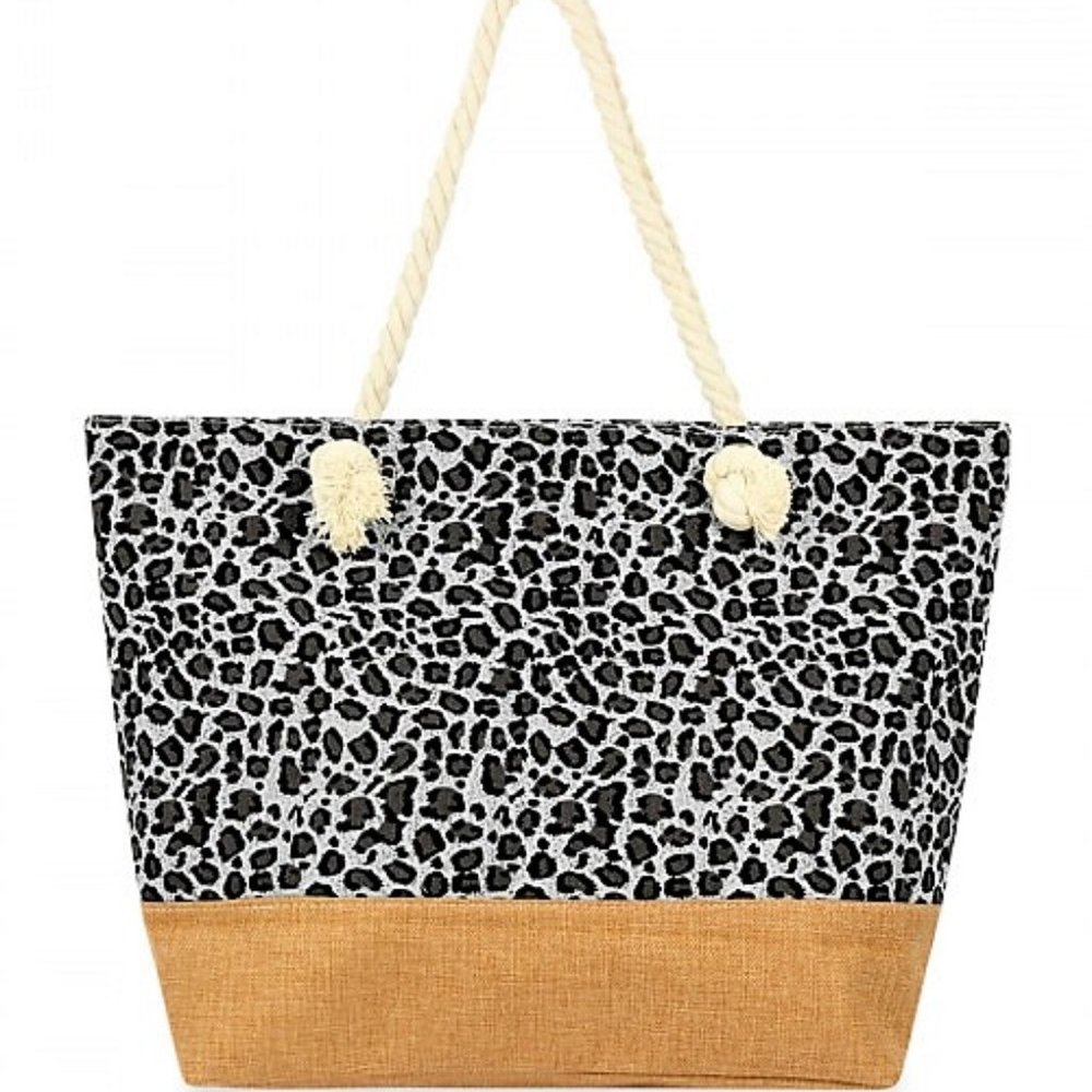 Leopard Print Zipper Tote Bag